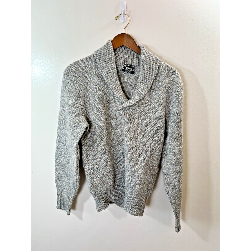 Women's Wool Shawl Neck Sweater Sz S Gray Marled Preppy Minimalist Academiacore